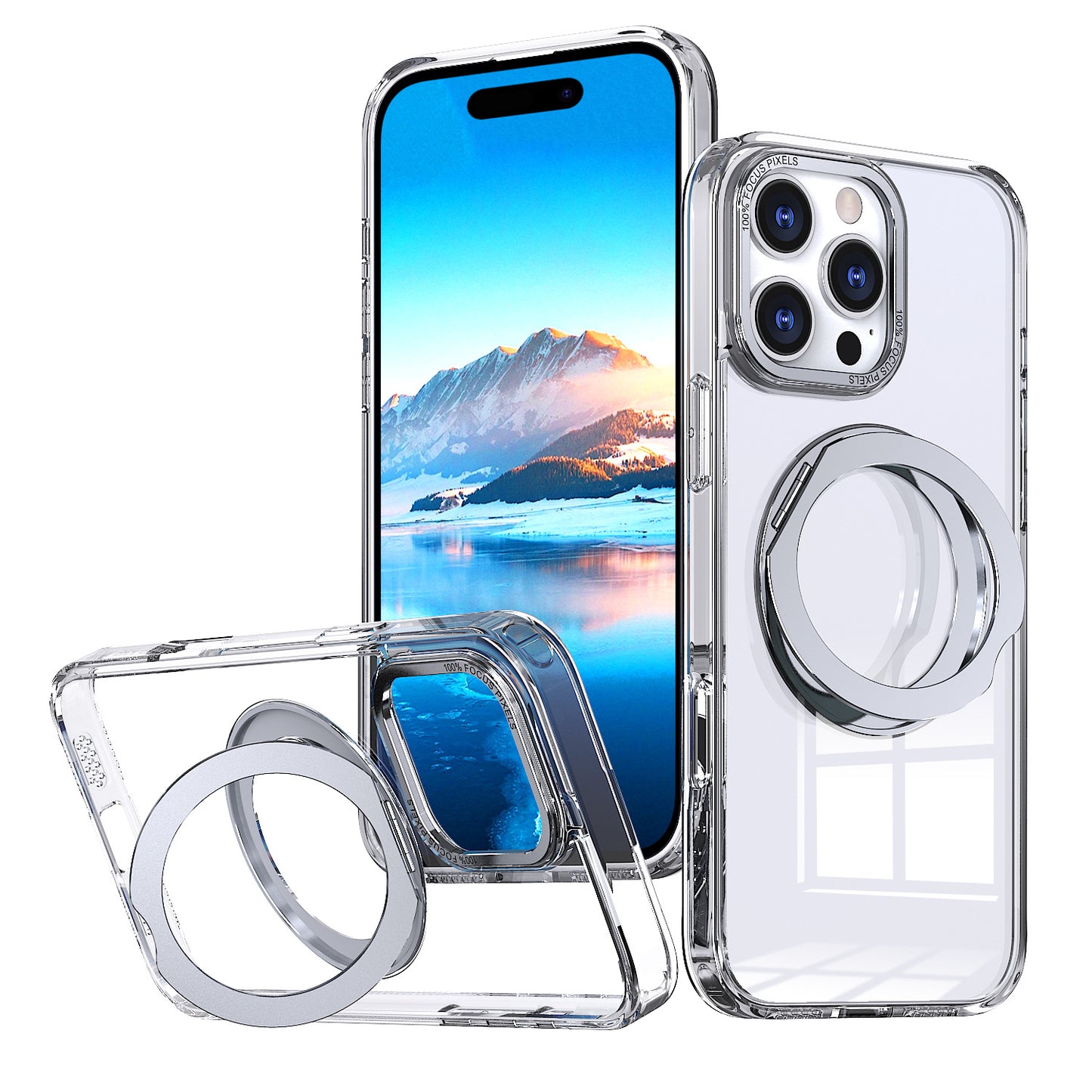 Frosted Transparent 360° Rotating Ring Stand | MagSafe Phone Case