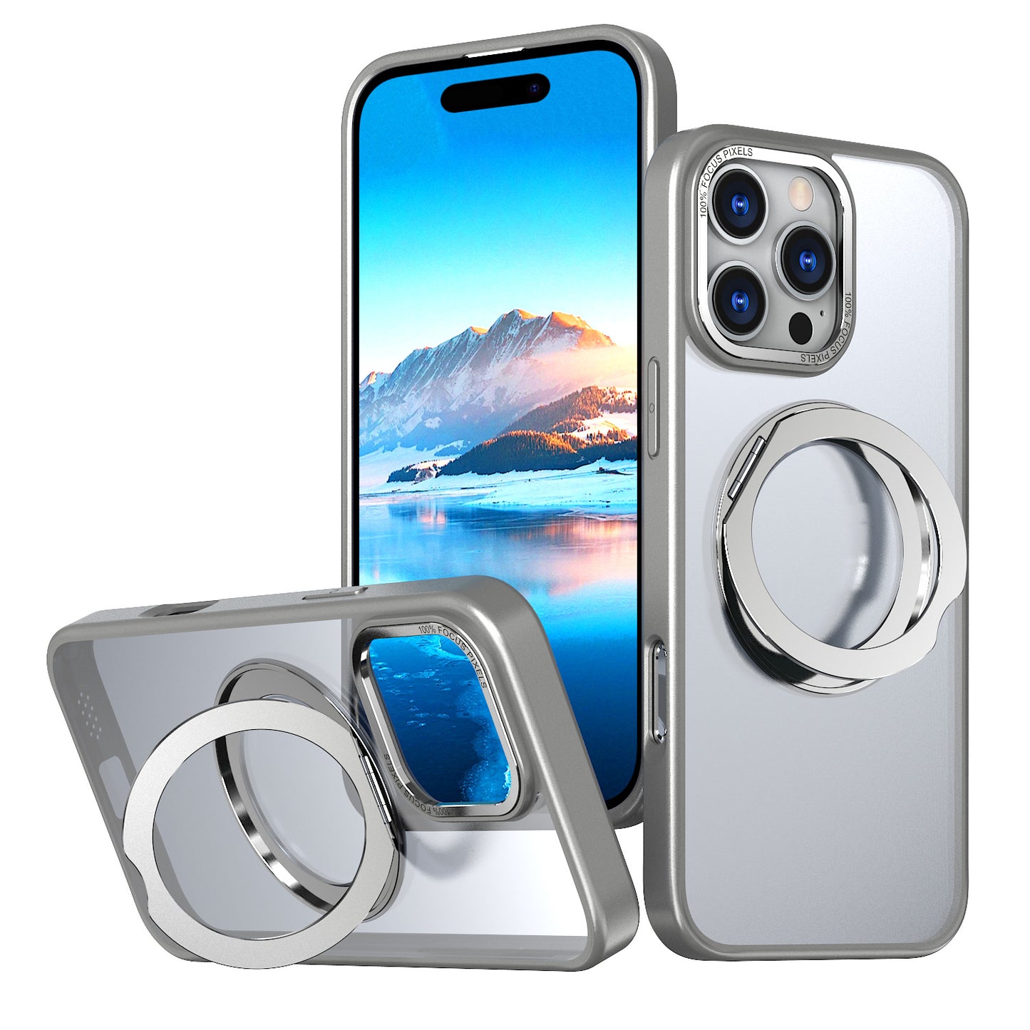 Frosted Transparent 360° Rotating Ring Stand | MagSafe Phone Case